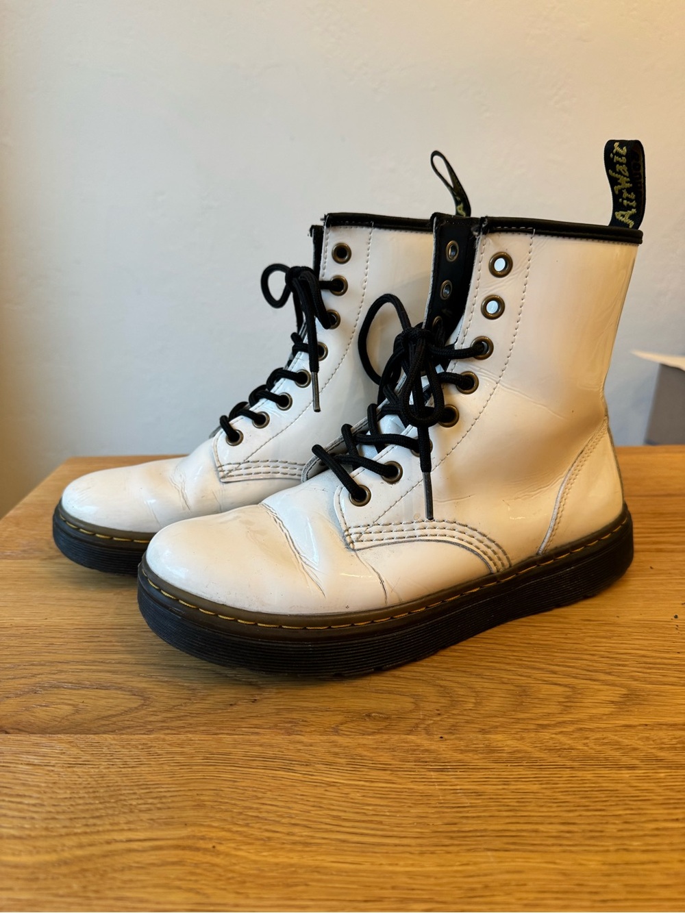 Dr. Martens Zavala White Leather Lace-Up Boots